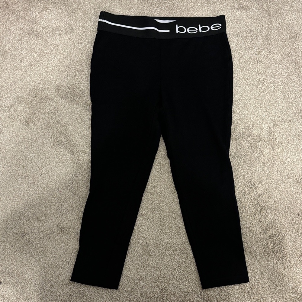 Bebe Black Leggings with White Waistband